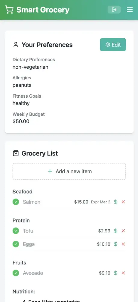 Smart Kitchen Grocery App.